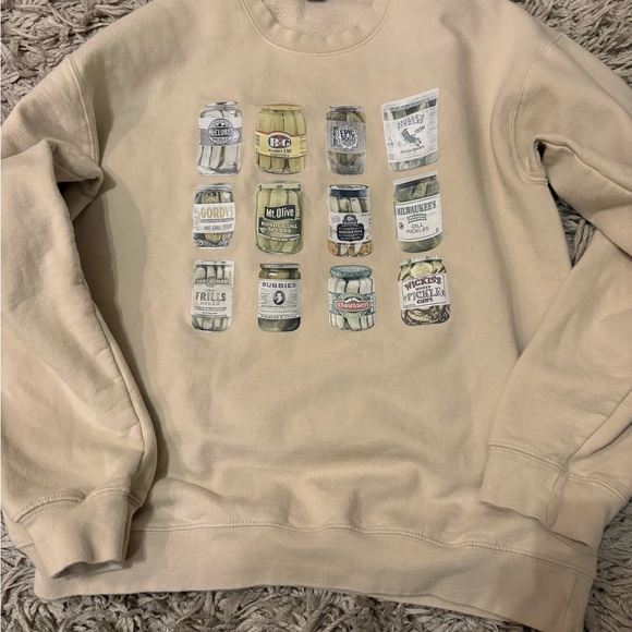 Cream Colored Pickles Graphic Cozy Sweater sz M - Picture 2 of 4